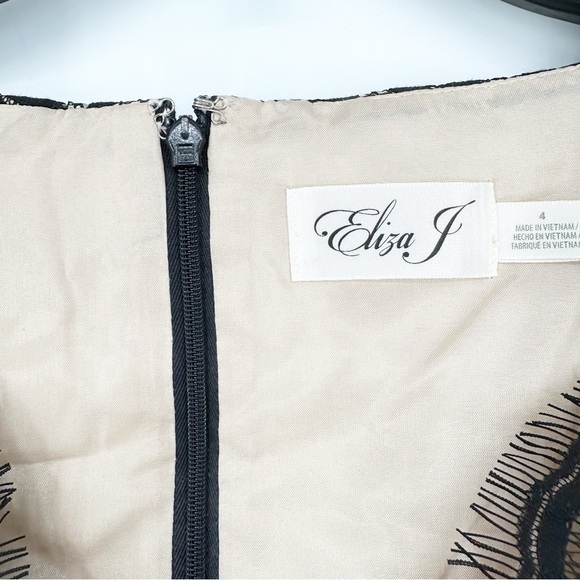 NWT Eliza J Lace & Faille Scalloped Black Dress Size 4 - Picture 5 of 8